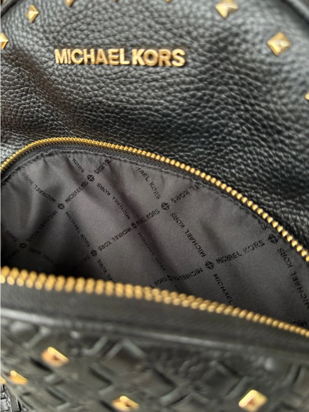 Michael Kors Medium Leather Black Backpack with Gold Pebbled Studs - Picture 4 of 6